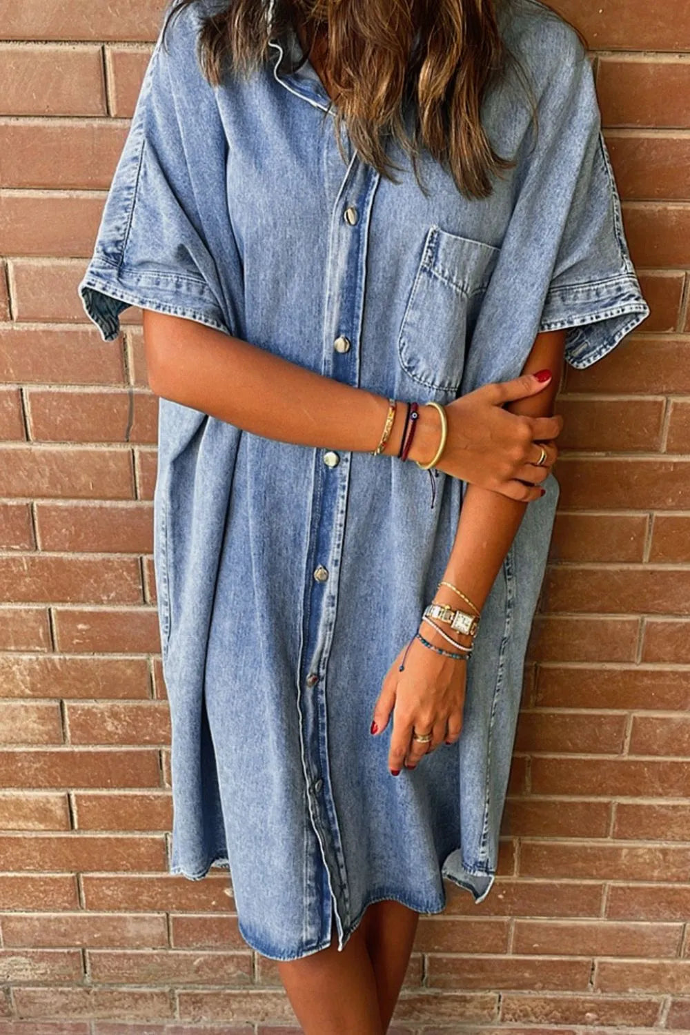 Oversized Button Down Denim Shirt Dress
