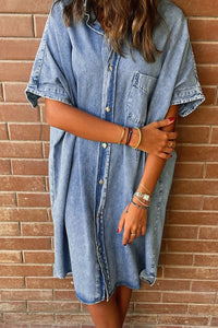Oversized Button Down Denim Shirt Dress