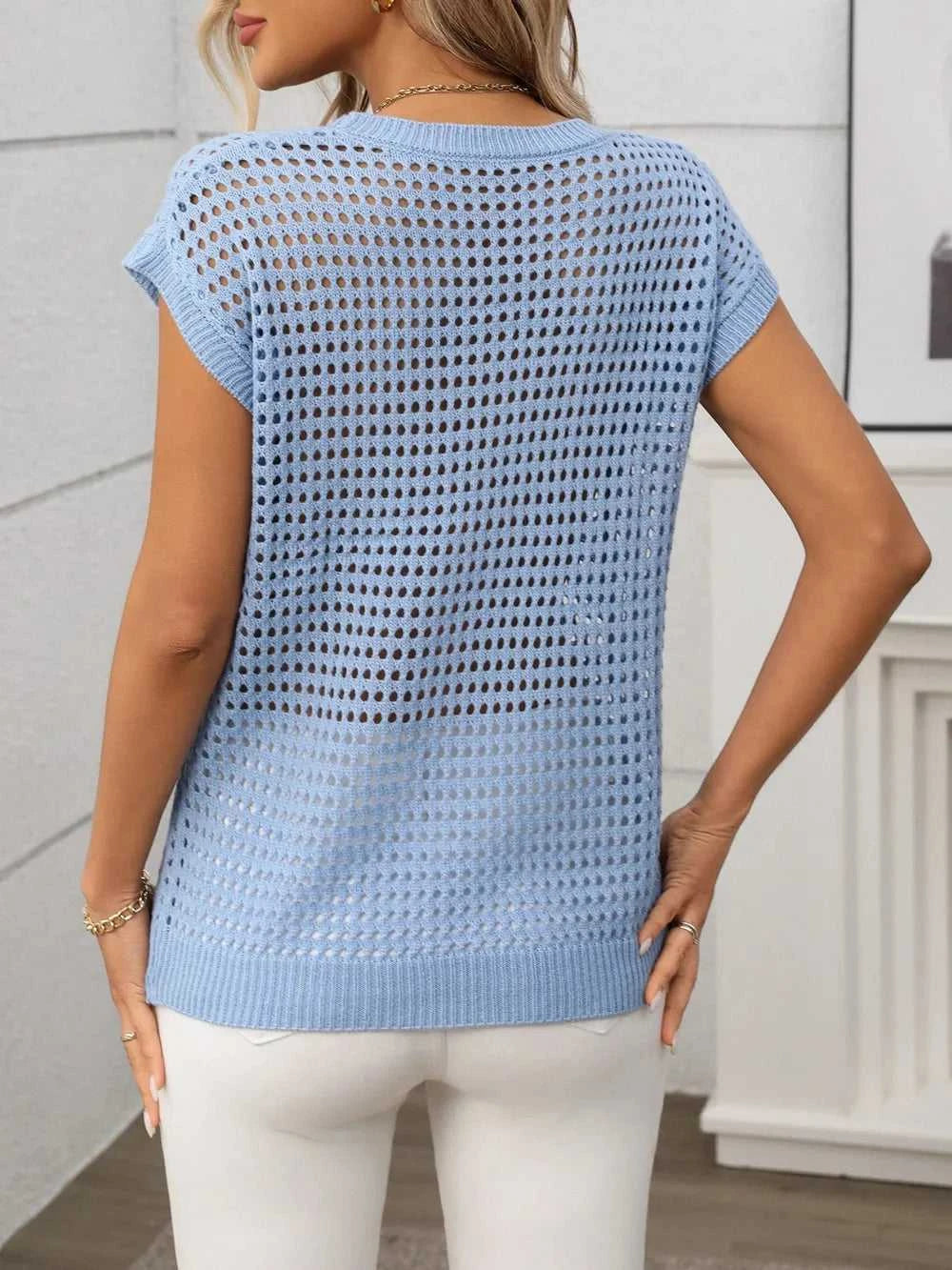 Openwork Round Neck Short Sleeve Knit Cover Up 100100244781953 22 Affordable Fashion Under $100 Jerry's Apparel 