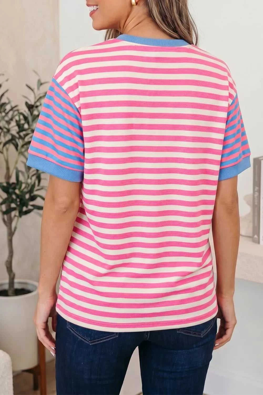 Stripe Contrast Patchwork Short Sleeve Loose Tee 100100172924459 30 Affordable Fashion Under $100 Jerry's Apparel 