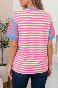 Stripe Contrast Patchwork Short Sleeve Loose Tee 100100172924459 30 Affordable Fashion Under $100 Jerry's Apparel 