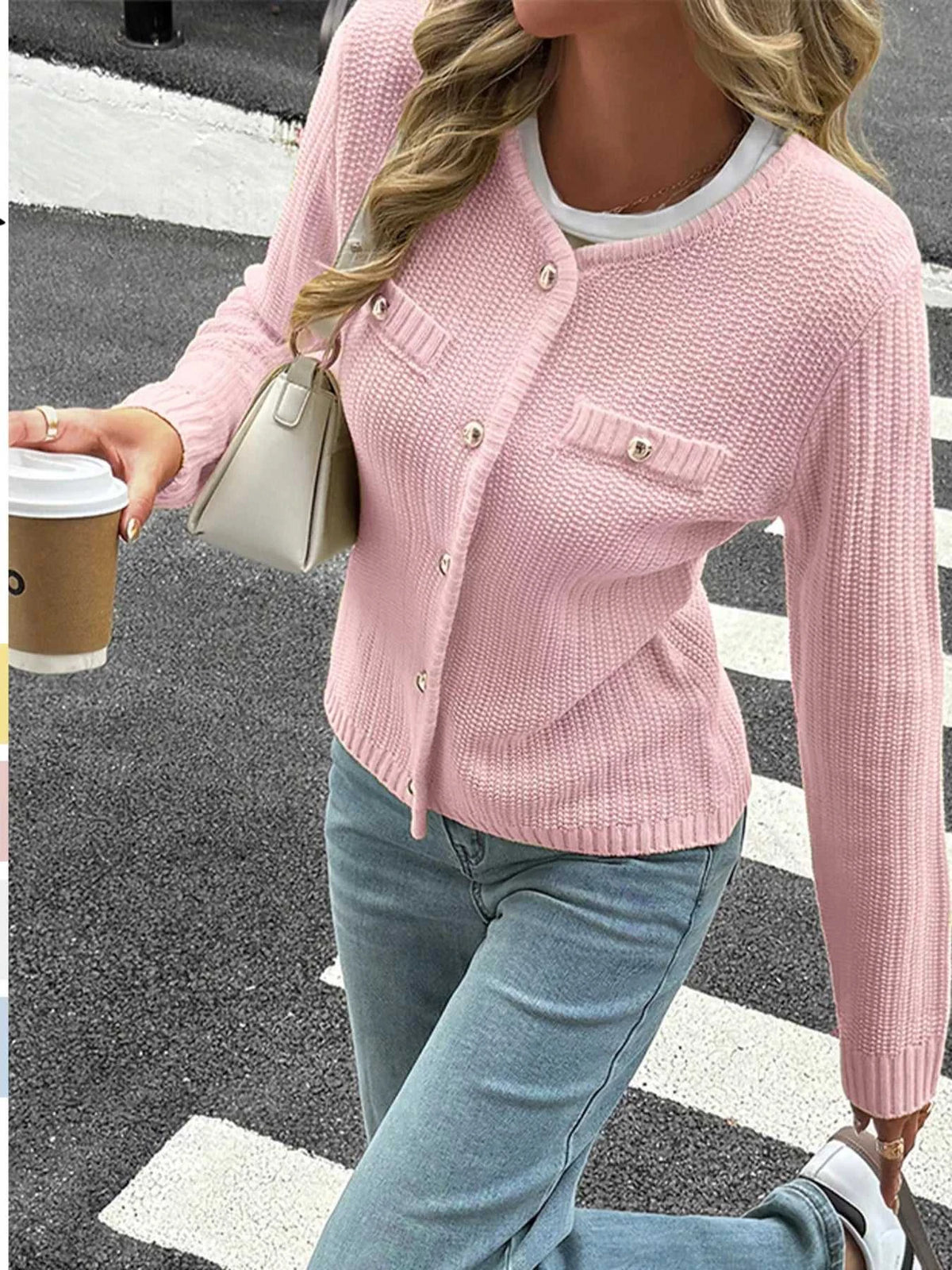 Button-Front Ribbed Long Sleeve Cardigan 100100873409689 56 Women's Sweaters and Knitwear Jerry's Apparel 
