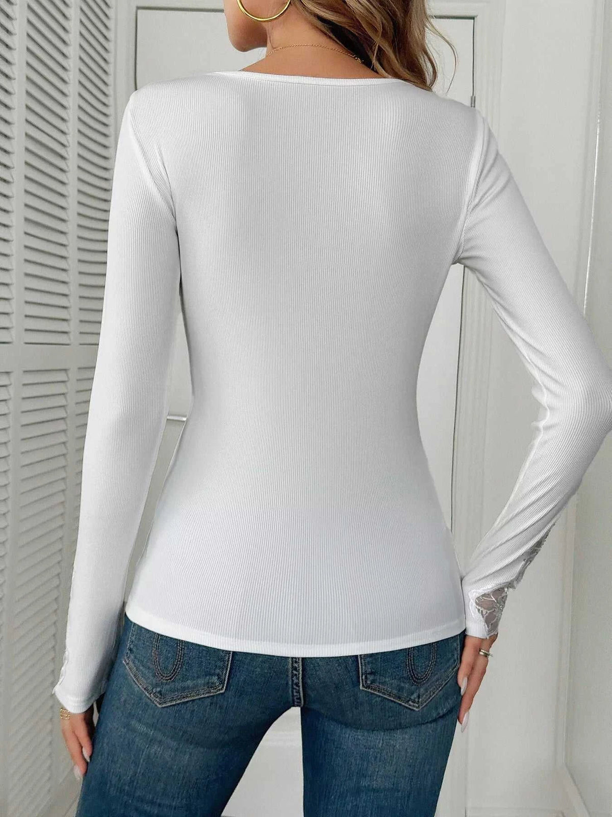 Elegant Lace Trim Long Sleeve Top 100100972289207 35 Affordable Fashion Under $100 Jerry's Apparel 
