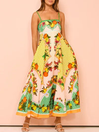 Fruit Print Square Neck Maxi Cami Dress
