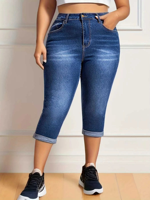 Plus Size Rolled Hem High Waist Denim Capri Jeans 100100261831882 41 Affordable Fashion Under $100 Jerry's Apparel 