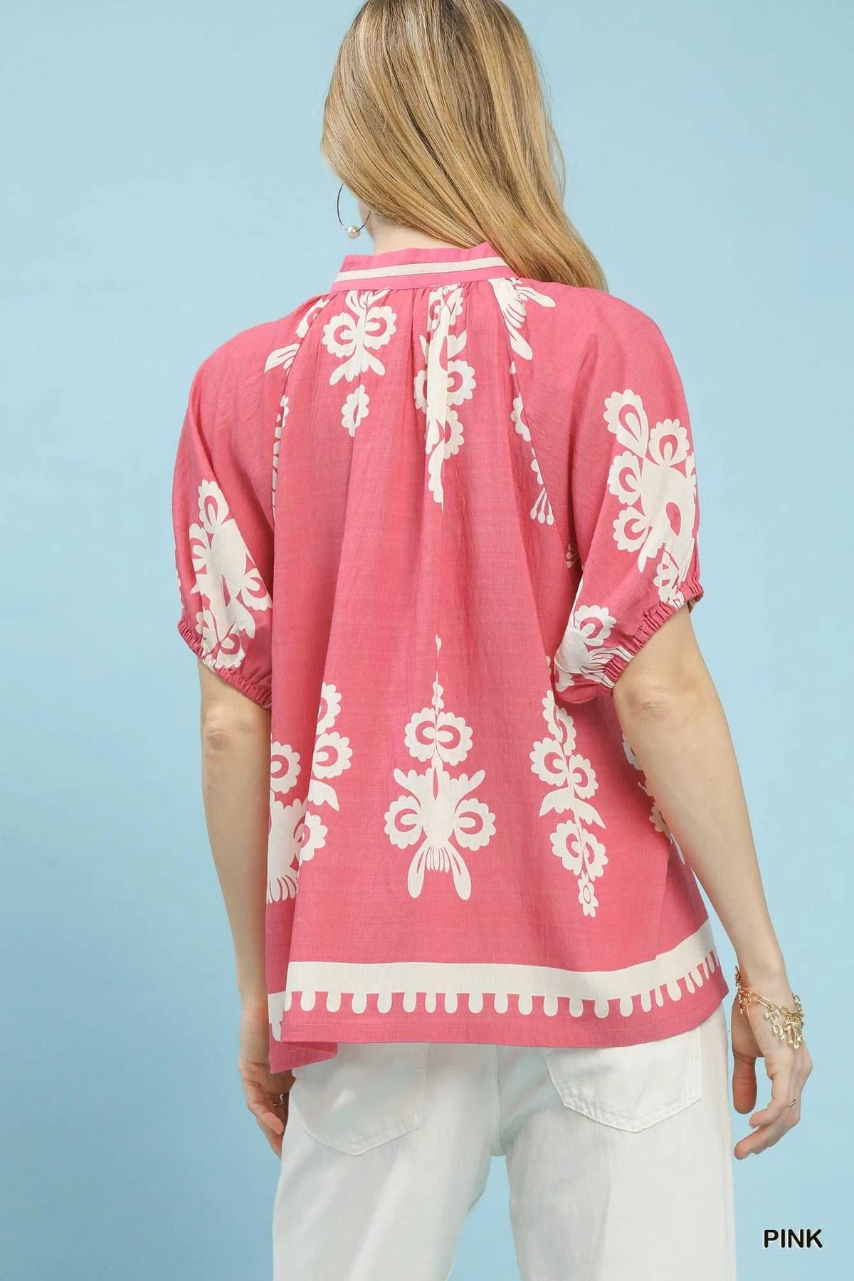Umgee Boho Print Split-Neck Short Sleeve Top 100100075661814 47 Affordable Fashion Under $100 Jerry's Apparel 