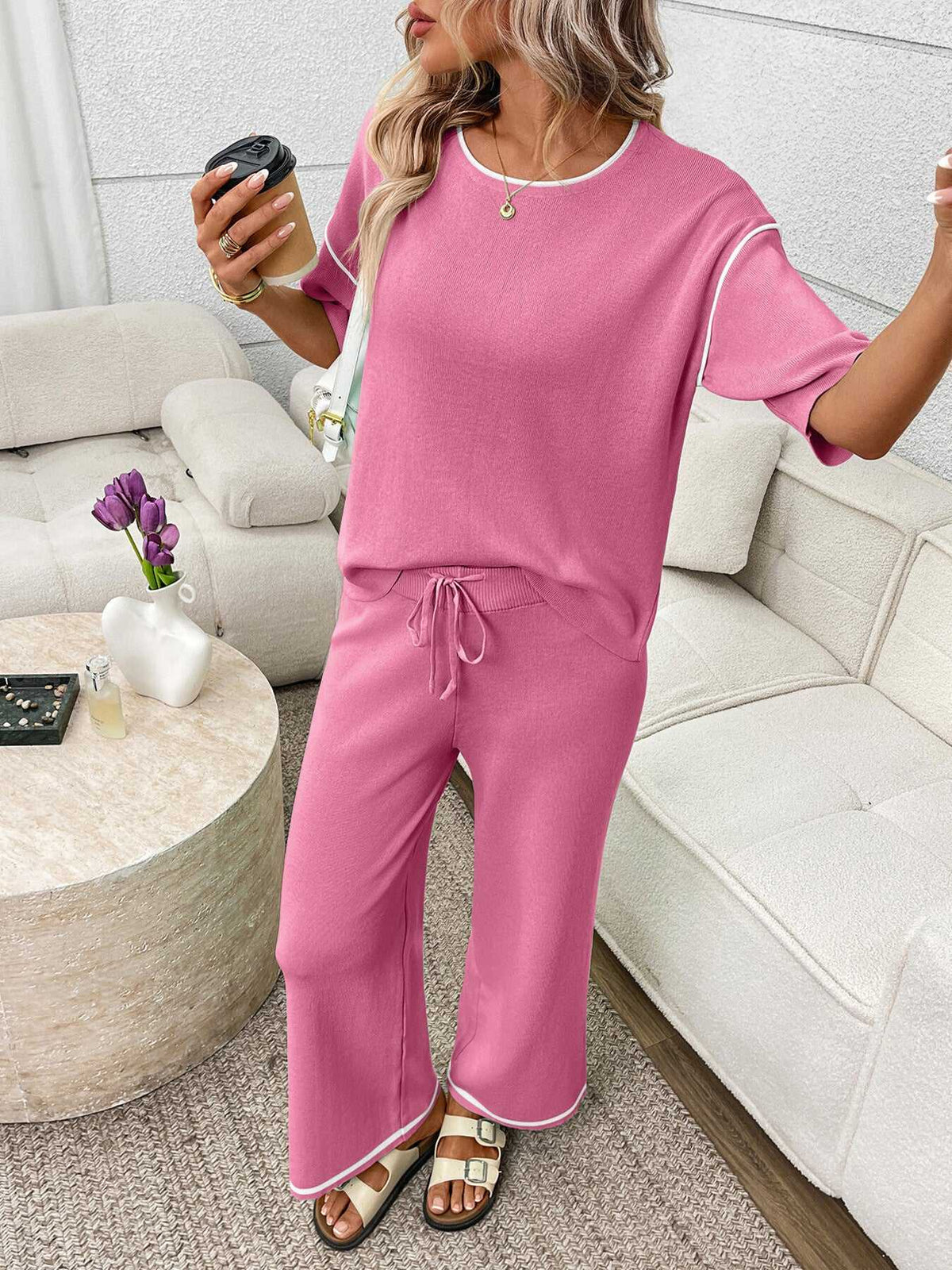 Round Neck Half Sleeve Top and Pants Set 100100458964546 67 Affordable Fashion Under $100 Jerry's Apparel 