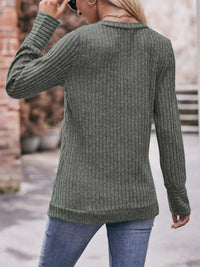 V-Neck Ribbed Knit Long Sleeve T-Shirt 100100748461046 28 Affordable Fashion Under $100 Jerry's Apparel 