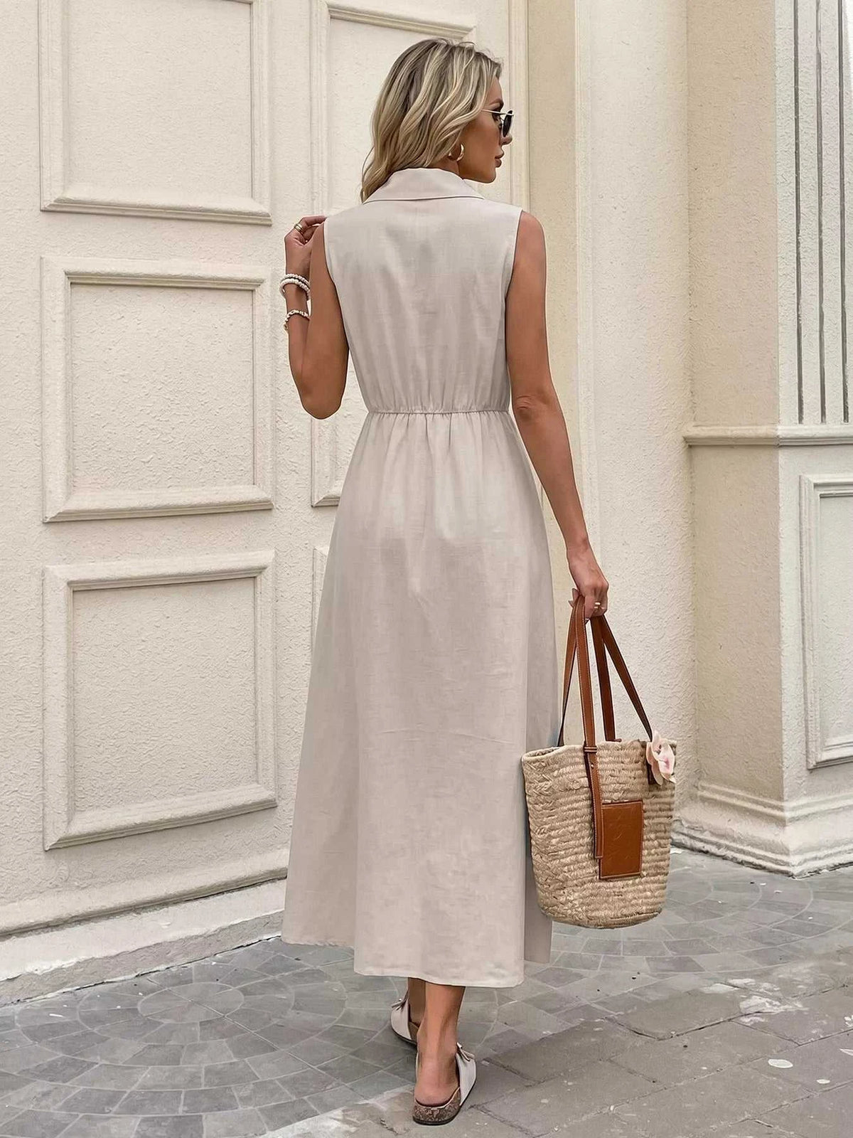 Sleeveless Button-Down Midi Dress 100100003480879 37 Women's Midi Dress Affordable Boutique Dresses Under $50 Jerry's Apparel 
