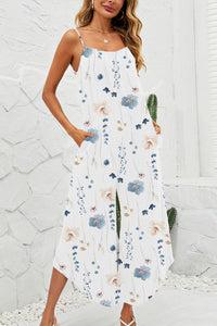 Shiny Printed Scoop Neck Wide Leg Jumpsuit