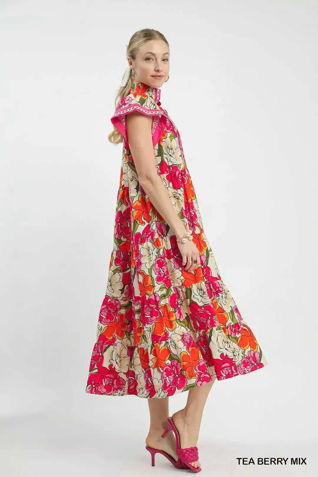 Umgee Mix Bold Floral Tiered Midi Dress 100100924981283 62 Affordable Fashion Under $100 Jerry's Apparel 
