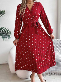 Front Tie Polka Dot Midi Pleated Dress 100100612892124 36 Gifts for Her Jerry's Apparel 