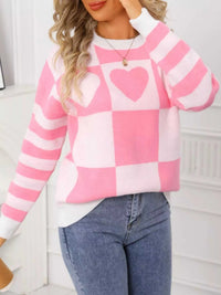 Heart Pattern Checkerboard Knit Sweater 100100337123266 46 Affordable Fashion Under $100 Jerry's Apparel 
