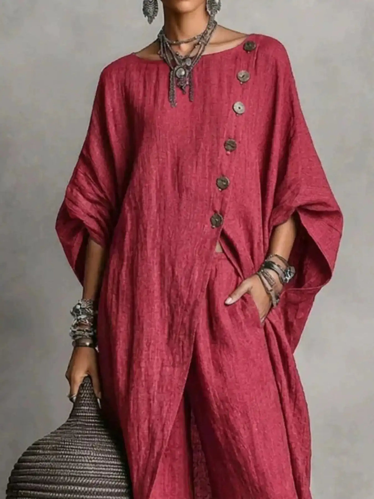 Full Size Asymmetric Button-Down Top and Wide-Leg Pants Set Plus Size 101001667815182 65 Affordable Fashion Under $100 Jerry's Apparel 