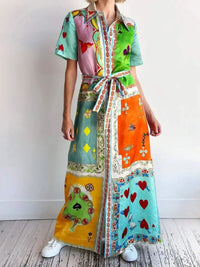 Printed Tie Waist Maxi Dress