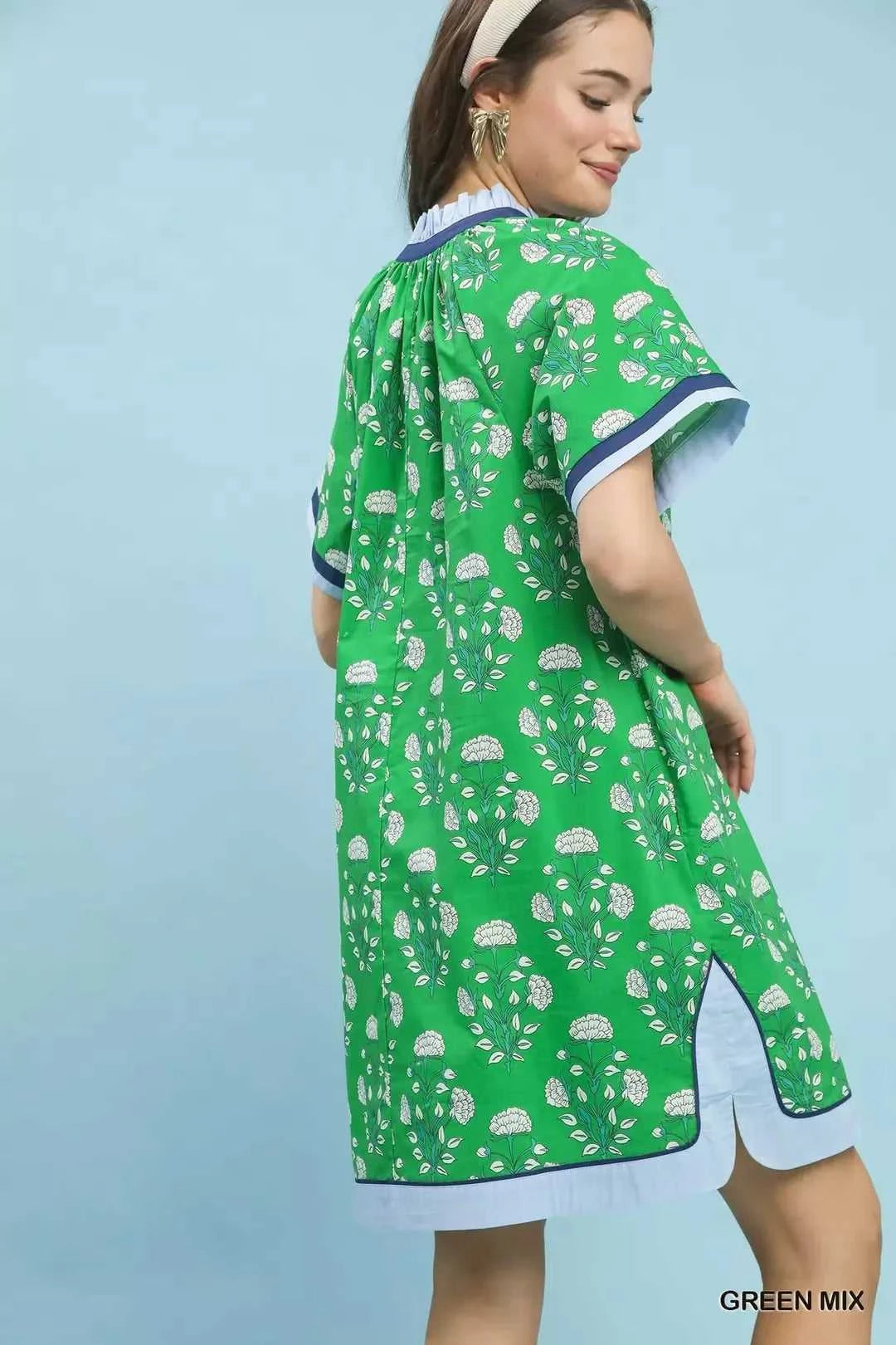 Umgee Printed Split Neck Short Sleeve Shift Dress 100100790711014 60 Affordable Fashion Under $100 Jerry's Apparel 