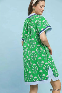 Umgee Printed Split Neck Short Sleeve Shift Dress 100100790711014 60 Affordable Fashion Under $100 Jerry's Apparel 