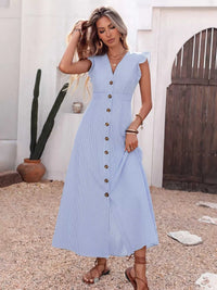 Ruffle Sleeve Button Front Midi Dress 100100781740185 42 Affordable Fashion Under $100 Jerry's Apparel 