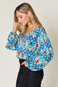 Full Size Printed Balloon Sleeve Blouse