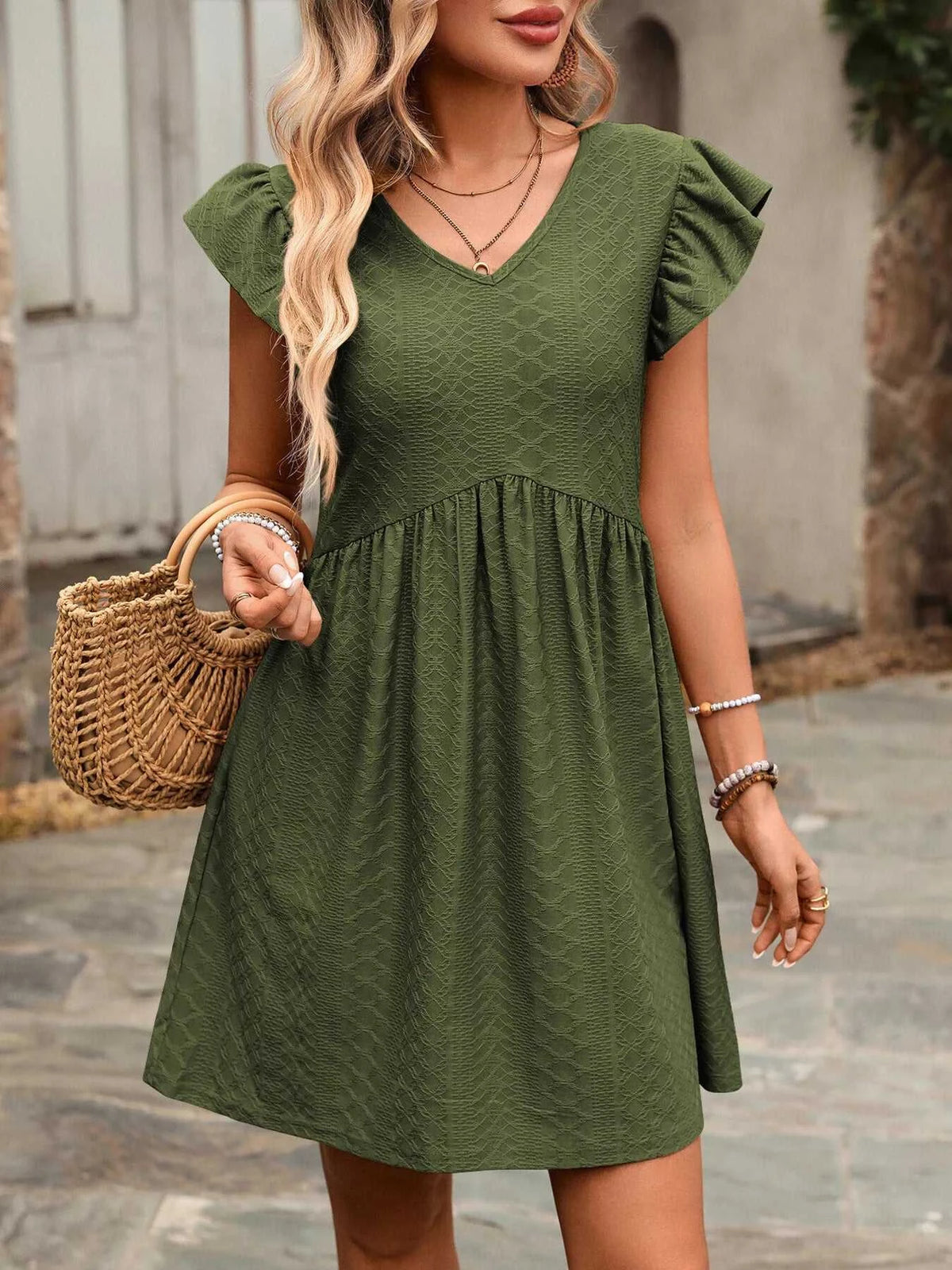 Ruffle Sleeve V-Neck A-Line Dress 100100170481531 30 Affordable Fashion Under $100 Jerry's Apparel 