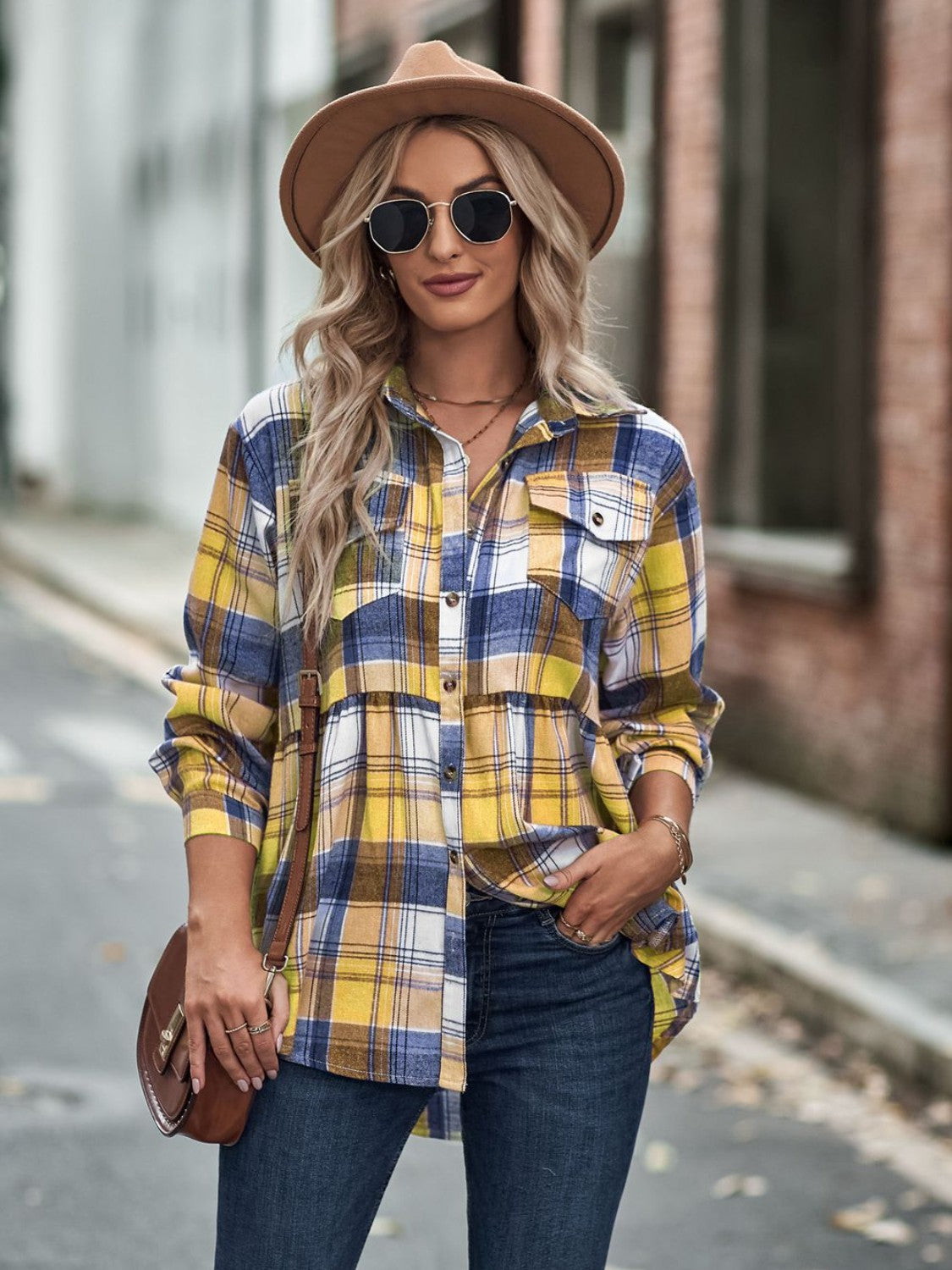 Plaid Button Up Dropped Shoulder Shirt