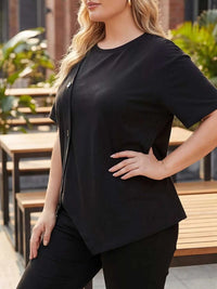 Plus Size Asymmetrical Button Decor Short Sleeve T-Shirt 100100218332684 34 Affordable Fashion Under $100 Jerry's Apparel 