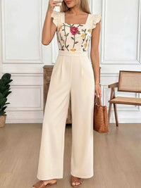 Floral Embroidered Ruffle Trim Jumpsuit 100100569039389 49 Affordable Fashion Under $100 Jerry's Apparel 