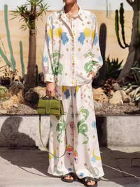 Printed Button Up Shirt and Pants Set