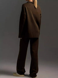 Polo Collar Top and Wide-Leg Pants Set 101001876960393 74 Affordable Fashion Under $100 Jerry's Apparel 