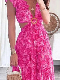Full Size Ruffled Cutout V-Neck Maxi Dress Plus Size 100100023571871 43 Gifts for Her Jerry's Apparel 