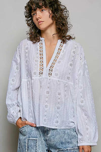 POL Lace Eyelet Long Sleeve Cotton Blouse 100100414481960 66 Affordable Fashion Under $100 Jerry's Apparel 