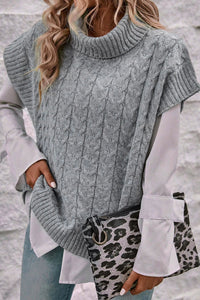 Cable Knit Turtleneck Short Sleeve Sweater