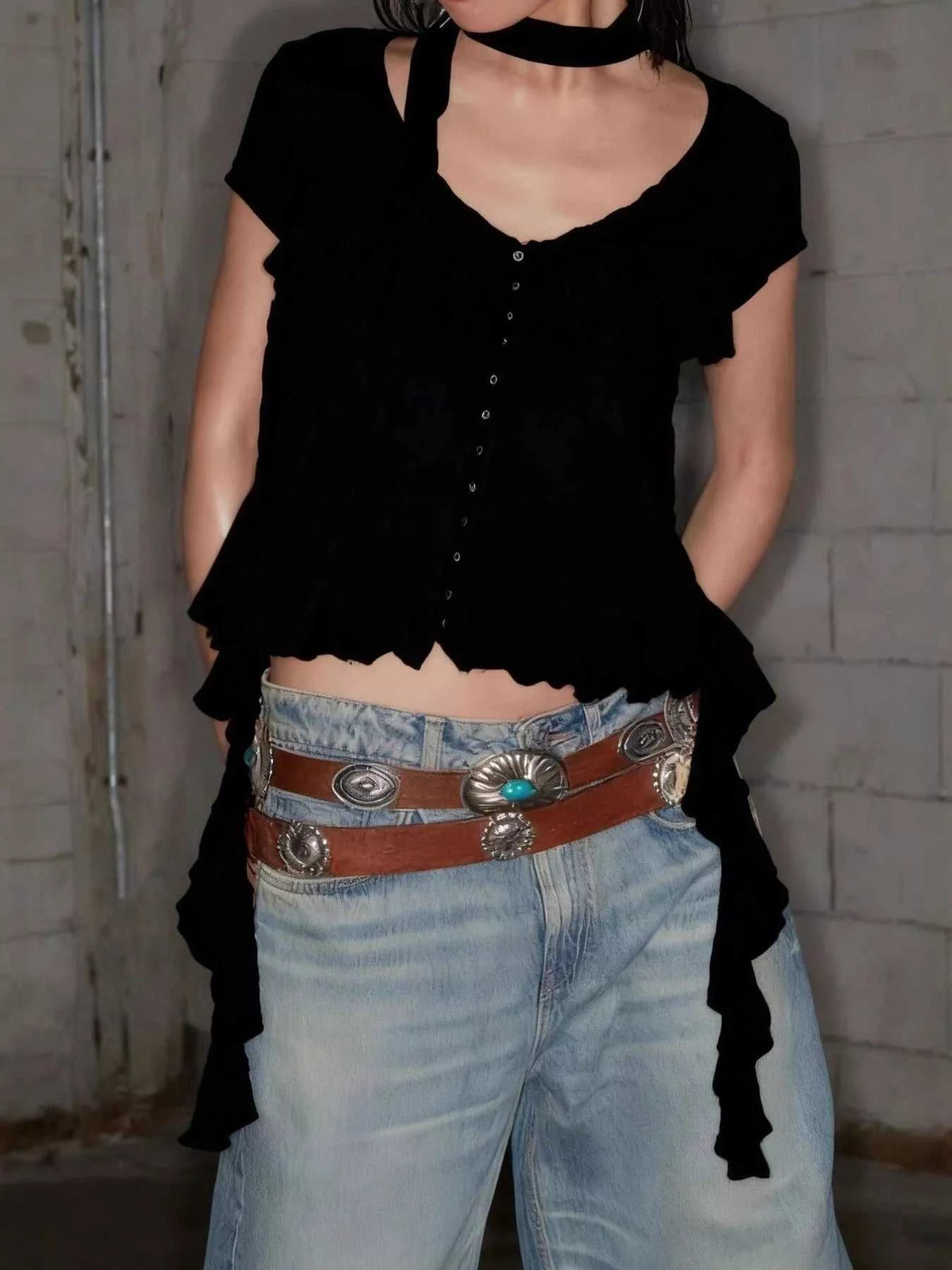 Ruffle Trimmed V-Neck Short Sleeve Lace Top 100100737480455 37 Affordable Fashion Under $100 Jerry's Apparel 