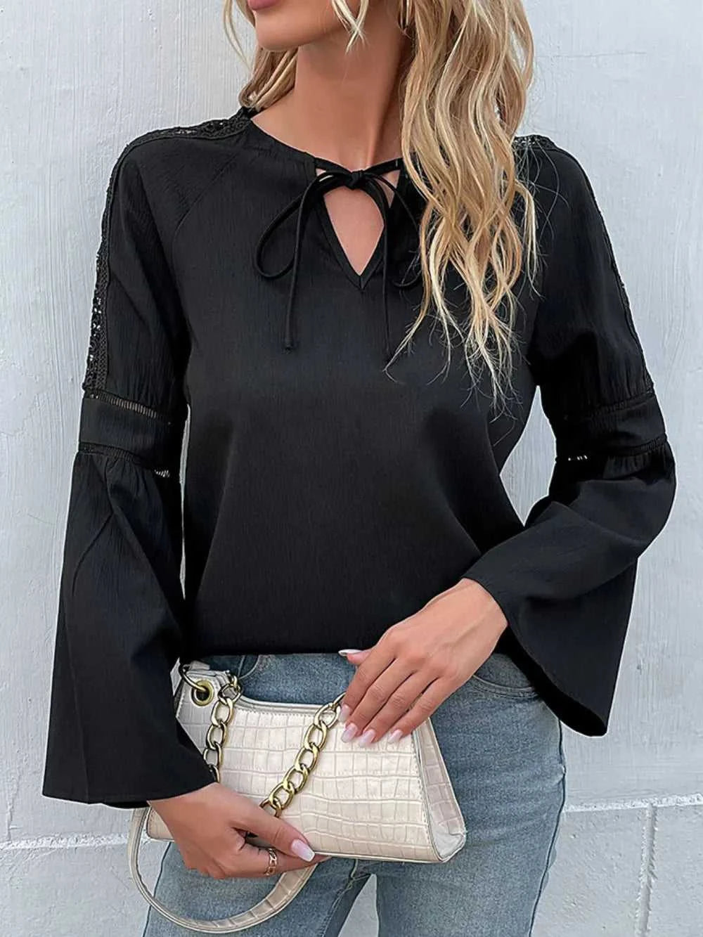 Perfee Tie Neck Long Sleeve Blouse 100100442401975 26 Affordable Fashion Under $100 Jerry's Apparel 