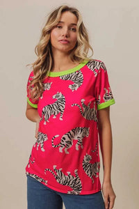 BiBi Big Tiger Print Jersey Contrast Ringer Top 100100215151725 27 Affordable Fashion Under $100 Jerry's Apparel 