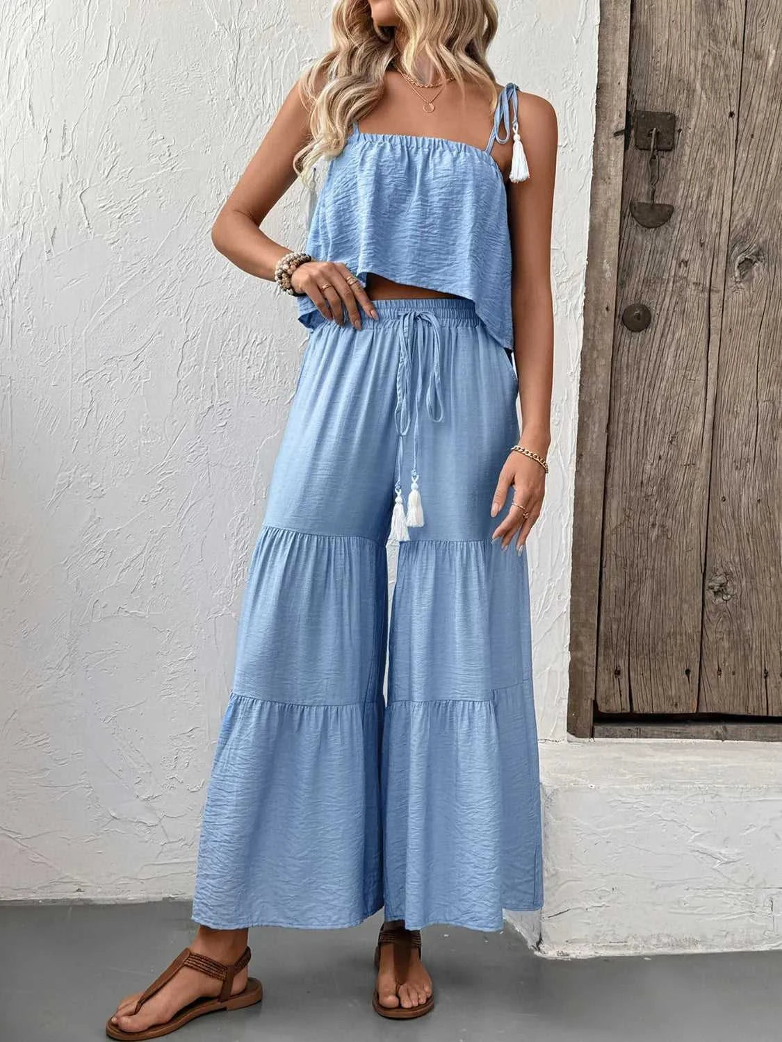 Ruffle Cami Top and Wide Leg Pants Set 100100180791842 50 Affordable Fashion Under $100 Jerry's Apparel 