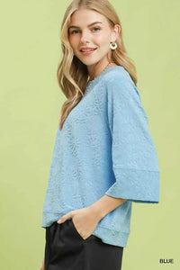 Umgee Round Neck Textured Floral Terry Blouse 100100723151602 47 Affordable Fashion Under $100 Jerry's Apparel 