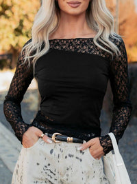 Asymmetric Panels Sheer Floral Lace Patchwork Long Sleeve Top 100100098556079 24 Affordable Fashion Under $100 Jerry's Apparel 