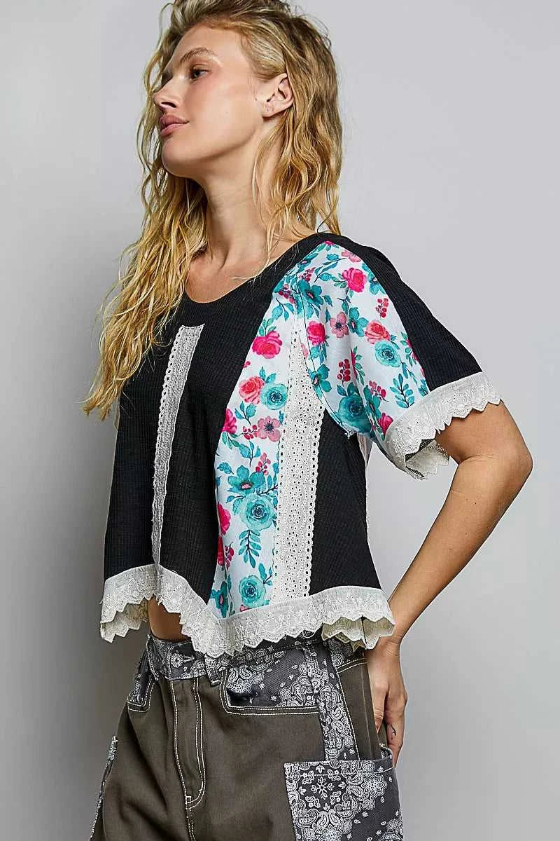 POL Round Neck Ribbed Cropped Top with Lace Detail 100100817091238 59 Affordable Fashion Under $100 Jerry's Apparel 