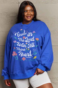 Full Size Flower Slogan Graphic Sweatshirt