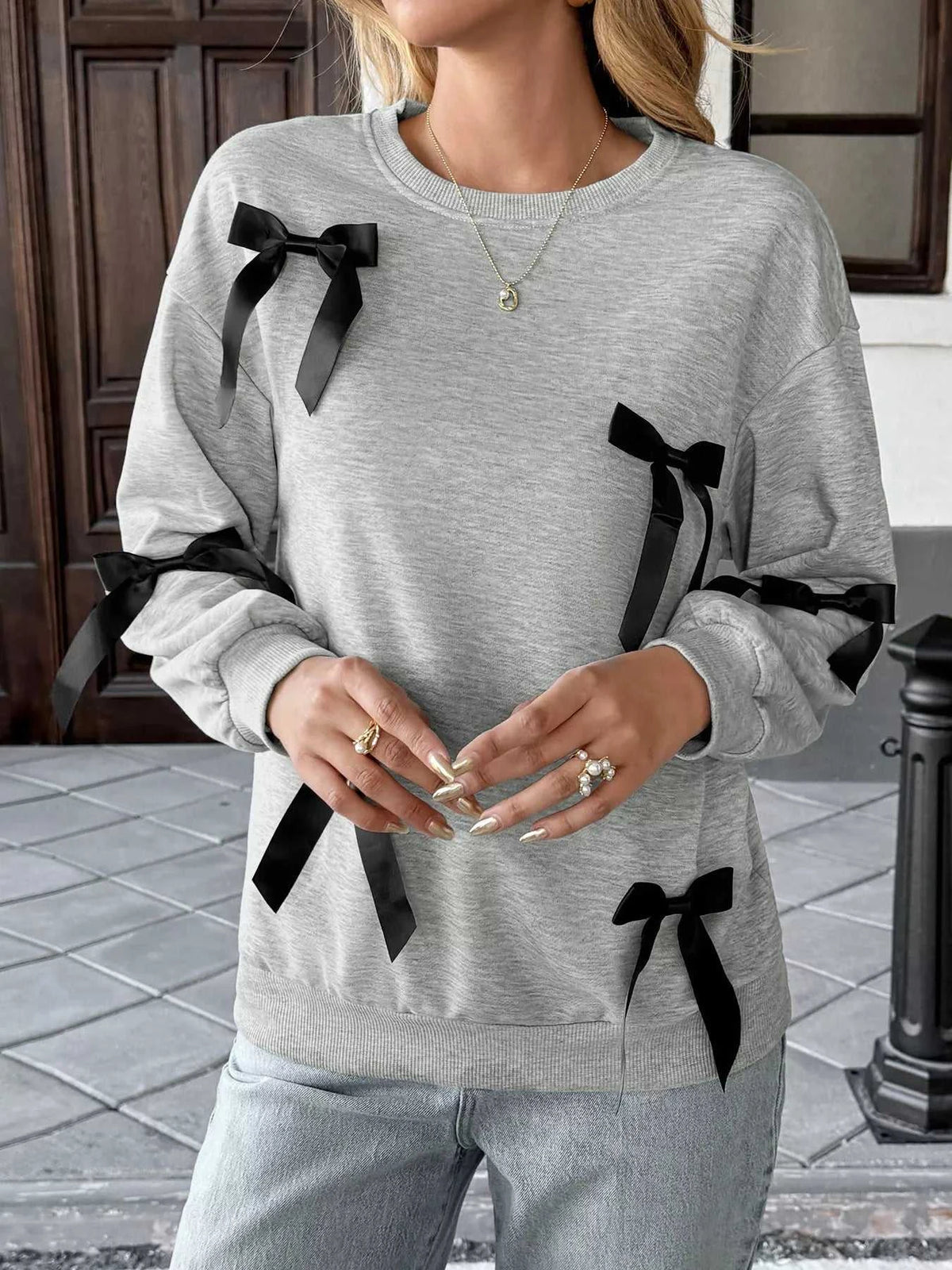 Bow Detail Round Neck Sweatshirt 100100498447655 33 Affordable Fashion Under $100 Jerry's Apparel 