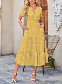 Tiered Notched Short Sleeve Dress
