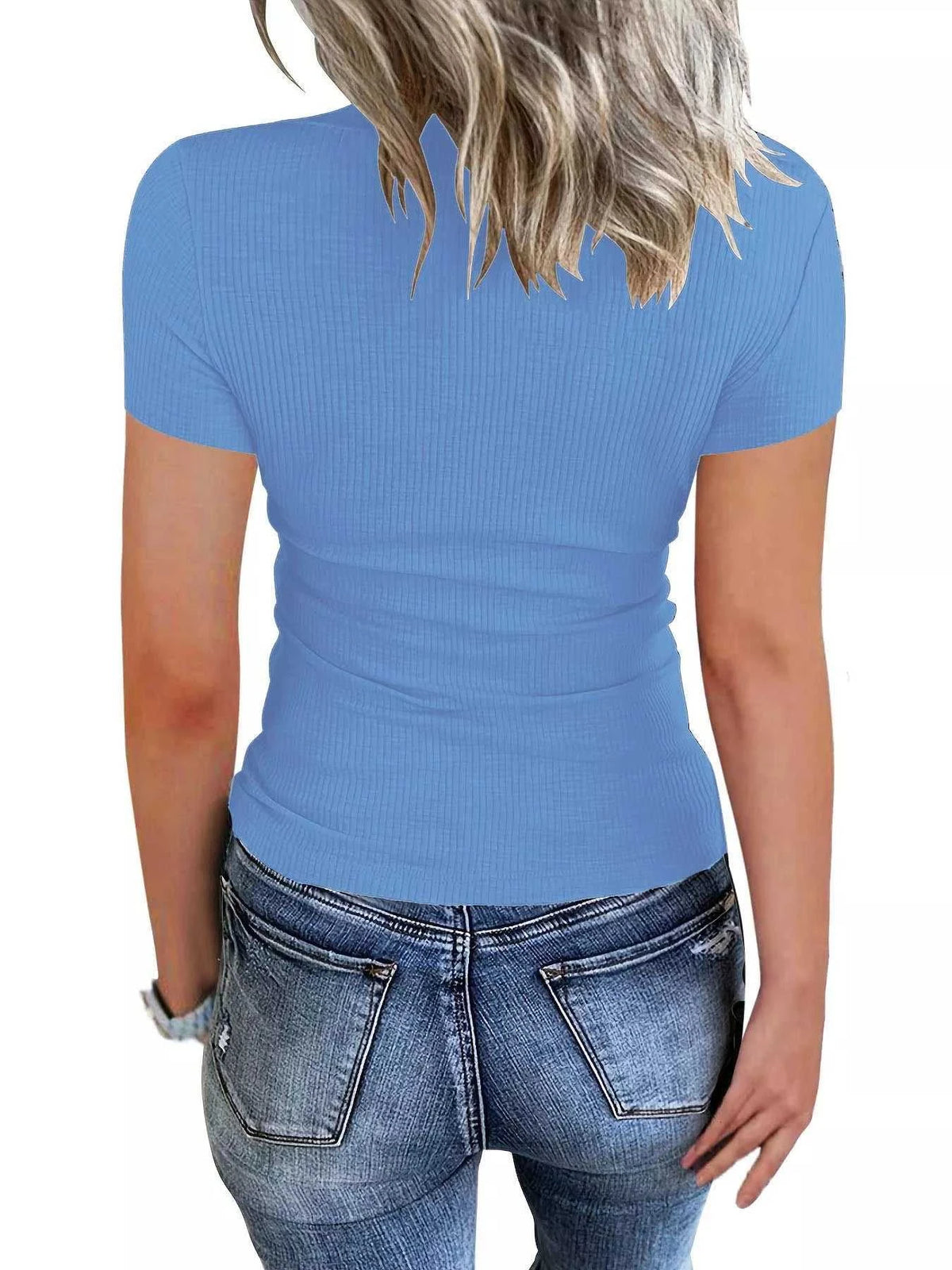 Ribbed Knit T-Shirt with Button Detail 100100590523939 26 Affordable Fashion Under $100 Jerry's Apparel 