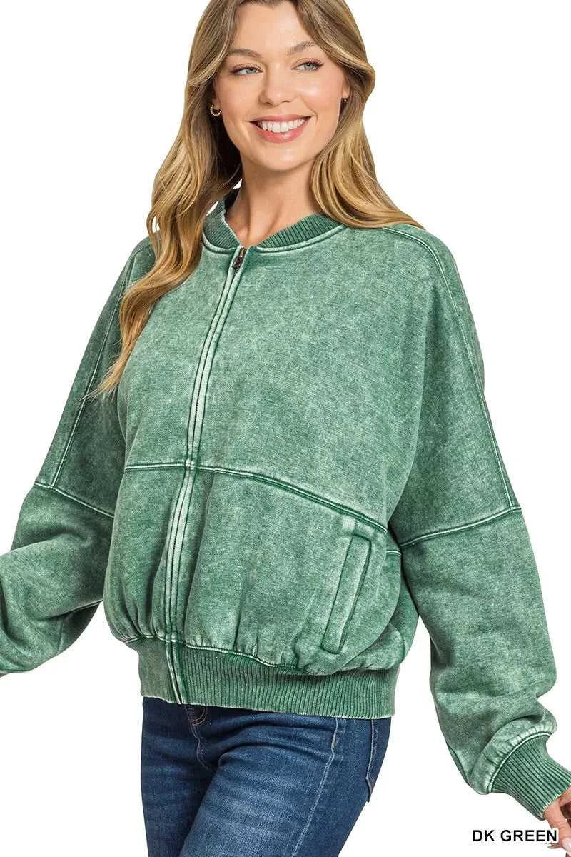 Zenana Acid Washed Fleece Jacket 100100399111685 44 Affordable Fashion Under $100 Jerry's Apparel 