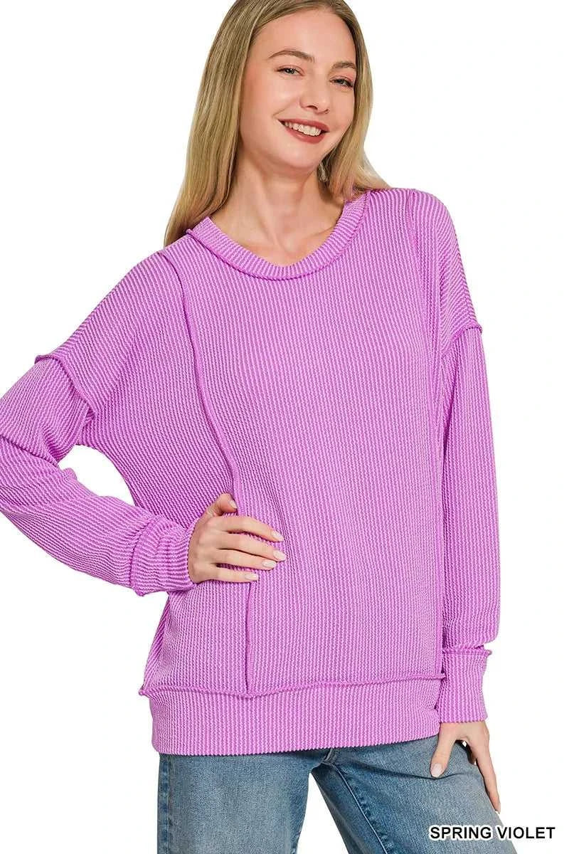 Zenana Corded Rib Long Sleeve Round Neck Top 100100719451818 23 Gifts for Her Jerry's Apparel 