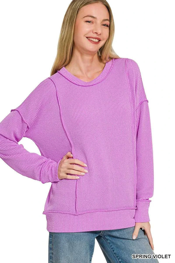 Zenana Corded Rib Long Sleeve Round Neck Top 100100719451818 23 Gifts for Her Jerry's Apparel 