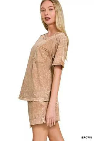 Zenana Halo Snow Washed Exposed Seam Top & Shorts Set 100100336301961 45 Affordable Fashion Under $100 Jerry's Apparel 