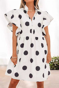 Polka Dot Print Half Button Ruffled Short Sleeve Loose Mini Dress 100100012871673 57 Affordable Fashion Under $100 Jerry's Apparel 