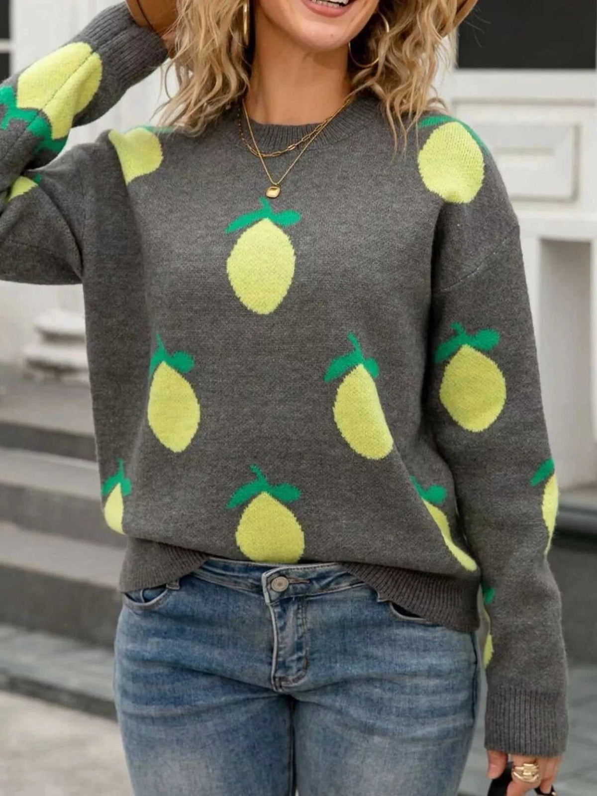 Lemon Crew Neck Round Neck Sweater 100100091974343 47 Affordable Fashion Under $100 Jerry's Apparel 