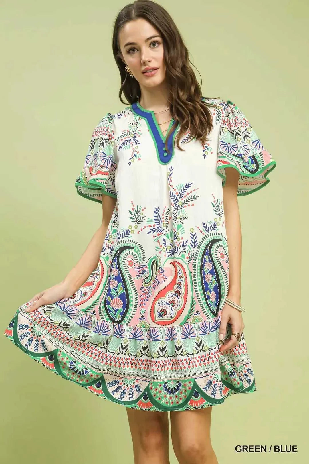 Umgee Paisley Flutter Sleeve Mini Dress 100100217051055 57 Affordable Fashion Under $100 Jerry's Apparel 